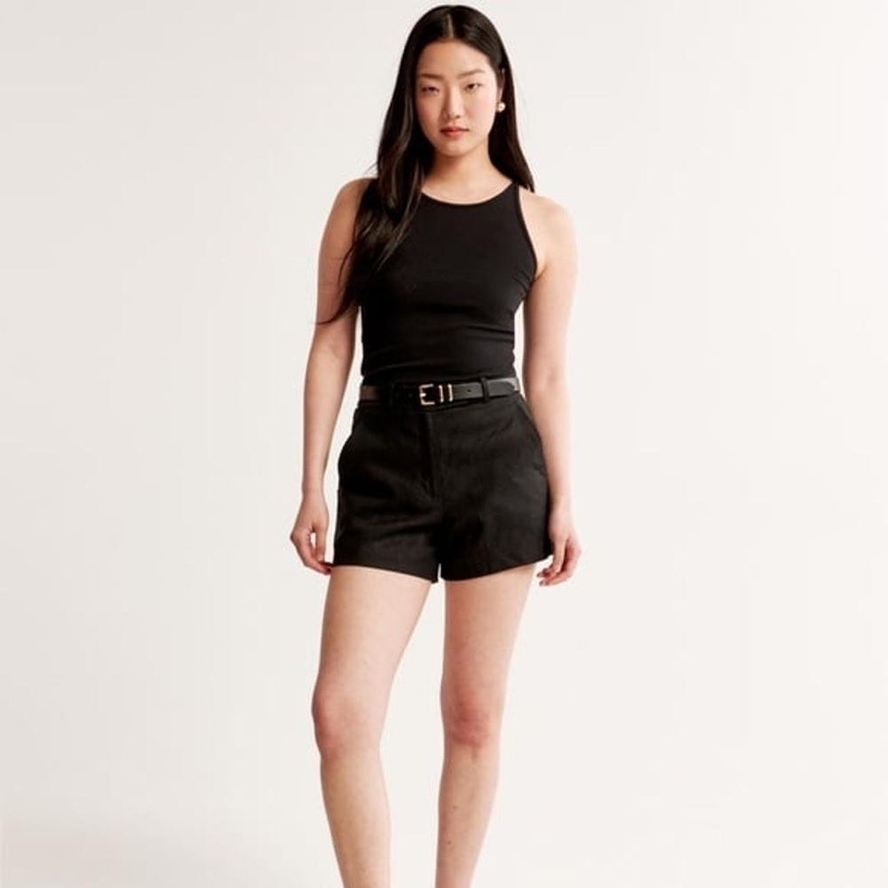 Abercrombie & Fitch Black High-Waist Linen Shorts